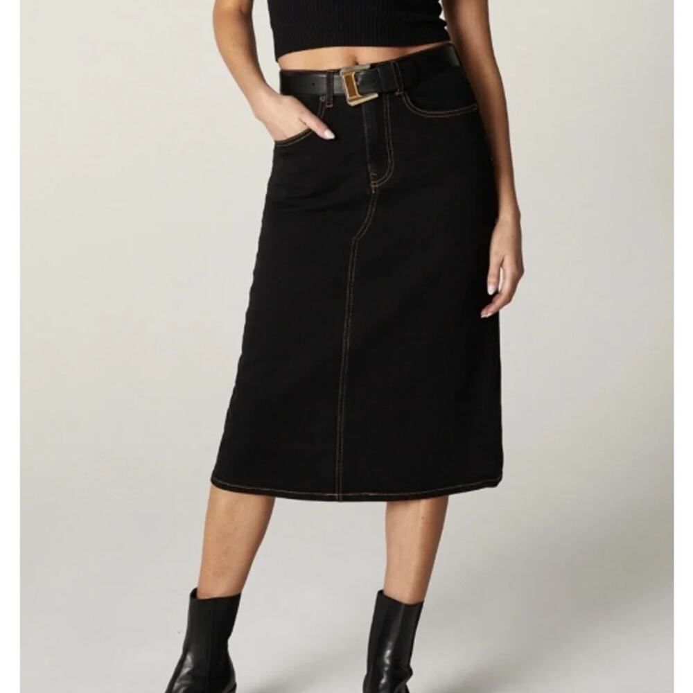 Unpublished Women's Size 27 Harley Skirt Night Drive Black Denim Midi Slit Back